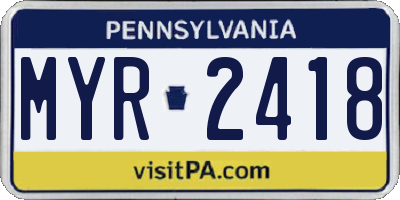 PA license plate MYR2418