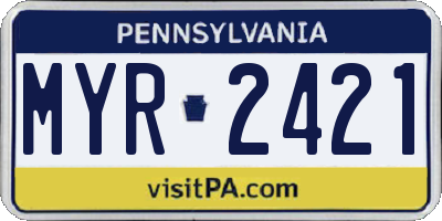 PA license plate MYR2421