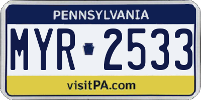 PA license plate MYR2533