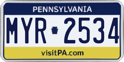 PA license plate MYR2534