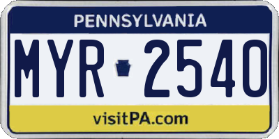 PA license plate MYR2540