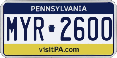 PA license plate MYR2600