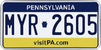 PA license plate MYR2605
