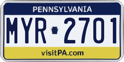 PA license plate MYR2701