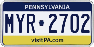 PA license plate MYR2702