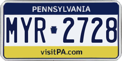 PA license plate MYR2728