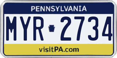 PA license plate MYR2734