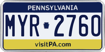 PA license plate MYR2760