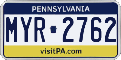 PA license plate MYR2762