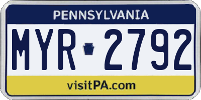 PA license plate MYR2792