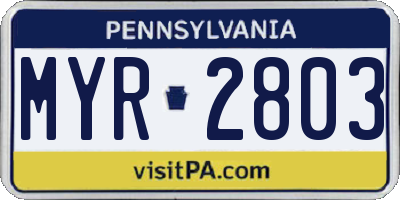 PA license plate MYR2803