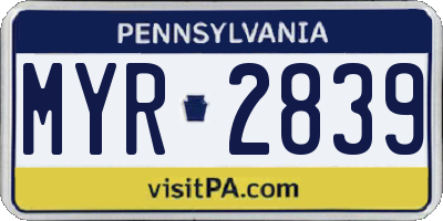 PA license plate MYR2839