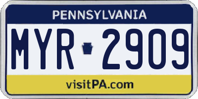 PA license plate MYR2909