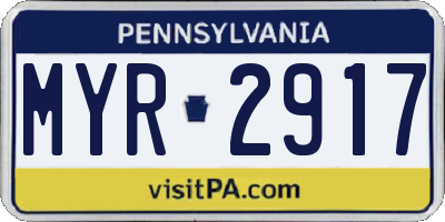 PA license plate MYR2917