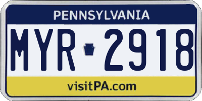 PA license plate MYR2918