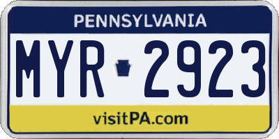 PA license plate MYR2923
