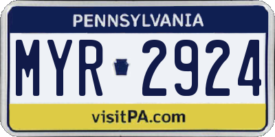 PA license plate MYR2924