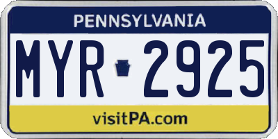 PA license plate MYR2925