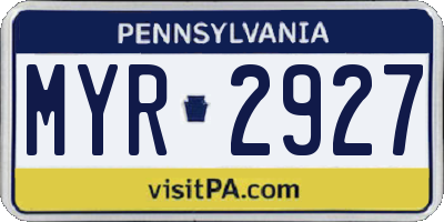 PA license plate MYR2927