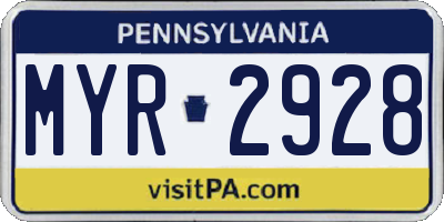 PA license plate MYR2928