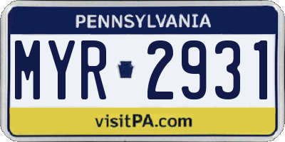 PA license plate MYR2931