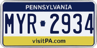 PA license plate MYR2934