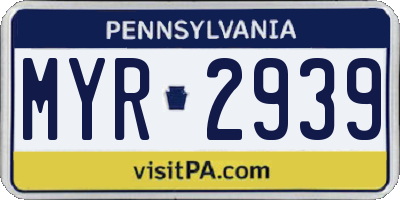 PA license plate MYR2939