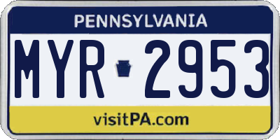 PA license plate MYR2953