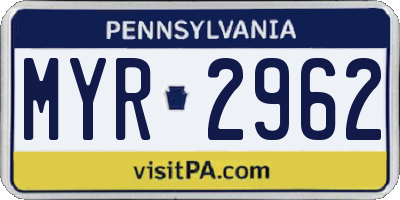 PA license plate MYR2962