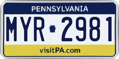 PA license plate MYR2981