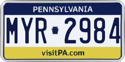 PA license plate MYR2984