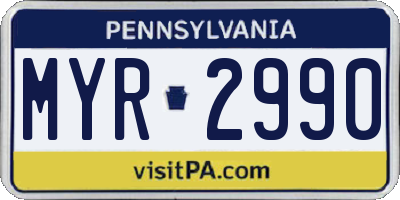PA license plate MYR2990