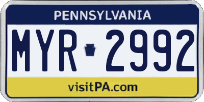 PA license plate MYR2992