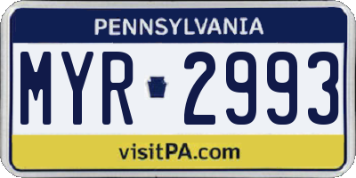 PA license plate MYR2993