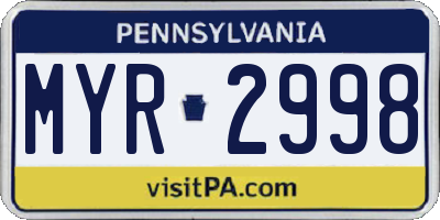 PA license plate MYR2998