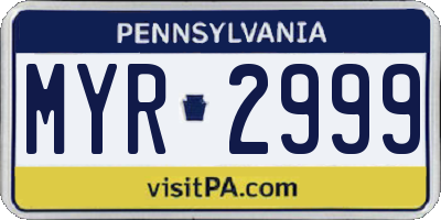PA license plate MYR2999