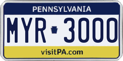 PA license plate MYR3000