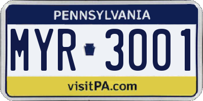 PA license plate MYR3001