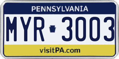 PA license plate MYR3003