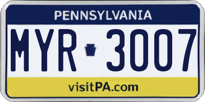 PA license plate MYR3007