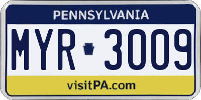 PA license plate MYR3009