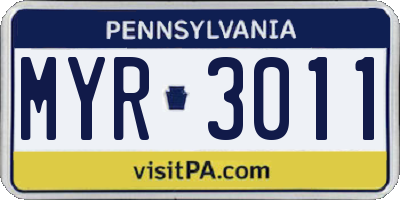 PA license plate MYR3011