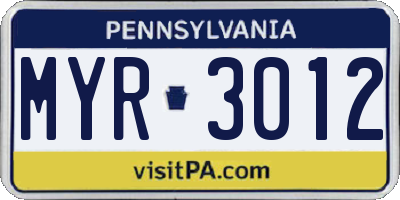 PA license plate MYR3012