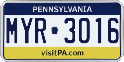 PA license plate MYR3016