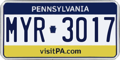 PA license plate MYR3017
