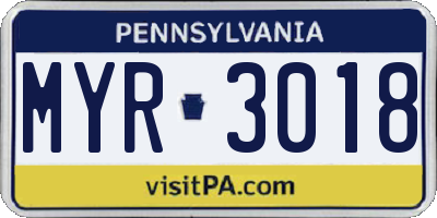 PA license plate MYR3018