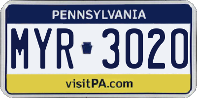 PA license plate MYR3020