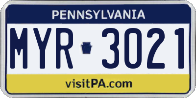 PA license plate MYR3021