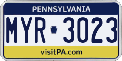PA license plate MYR3023
