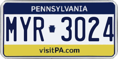 PA license plate MYR3024
